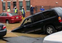 Ống nước chính bị vỡ làm lụt các đường phố ở Bắc Philly